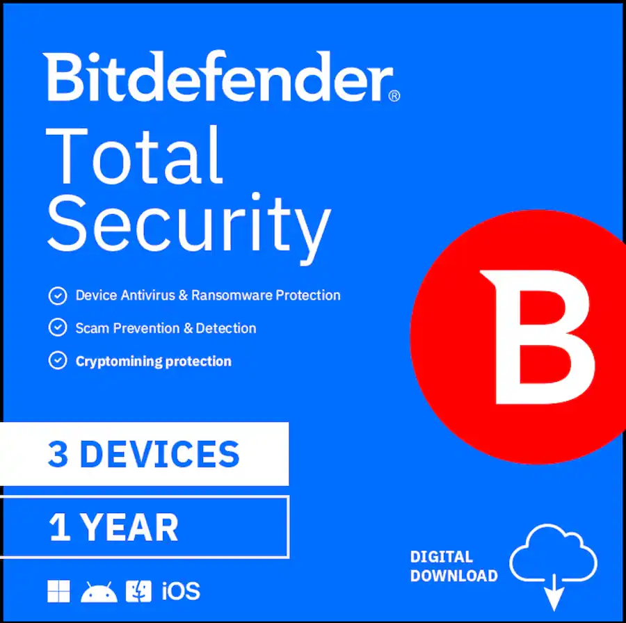 Bitdefender Total Security Device year Windows, Apple iOS, Mac