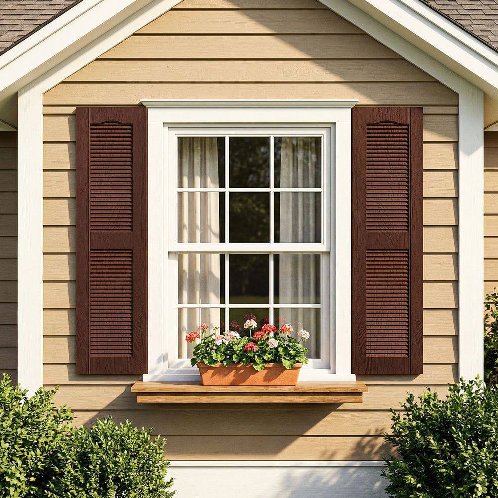 Front. Kadyn - Decorative Faux Shutters, Sturdy, Hassle-Free Design for Indoor & Outdoor Use, 14"x47", Red - Red.