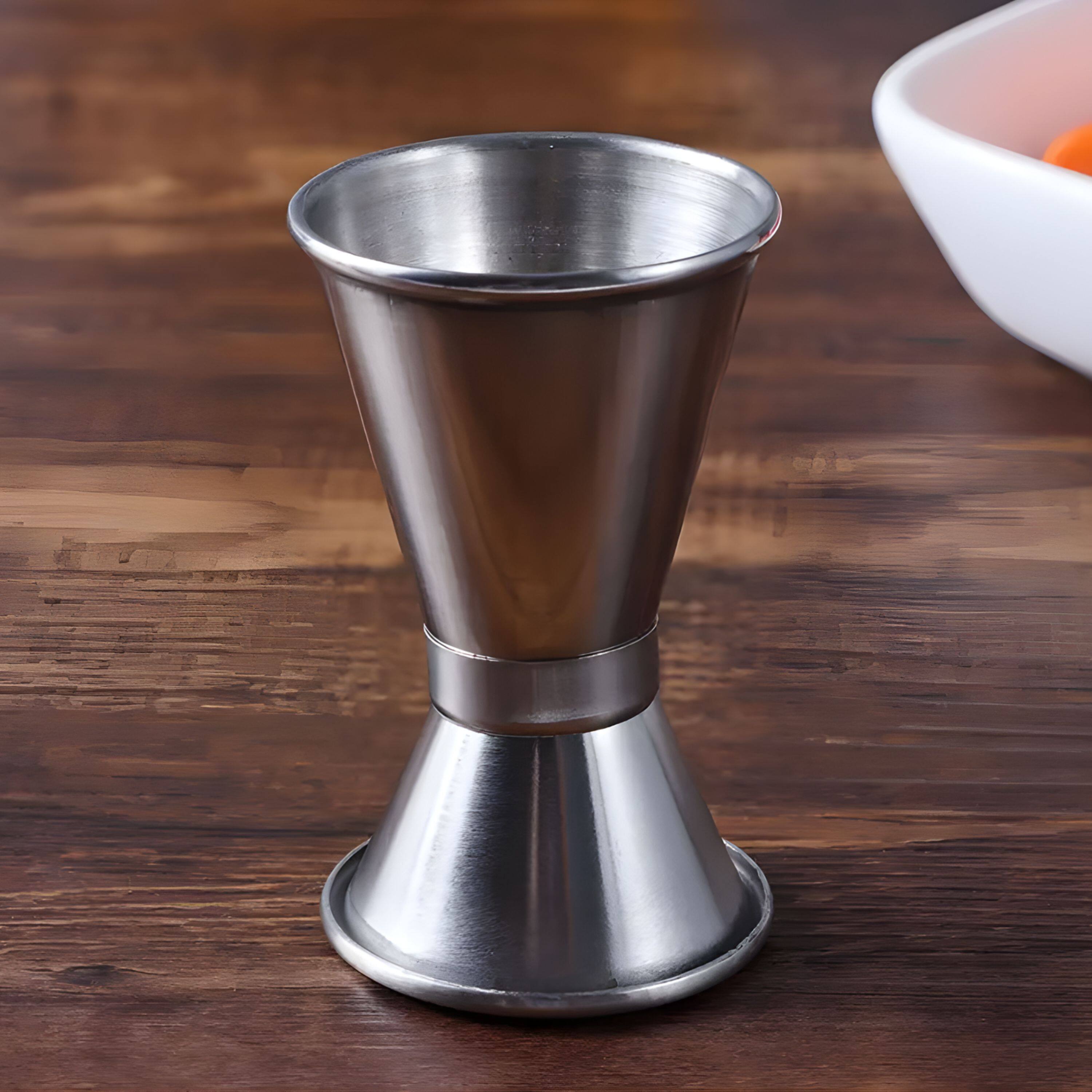 Left. Kitcheniva - Stainless Steel Double-Sided Jigger 0.50 oz & 1 oz.