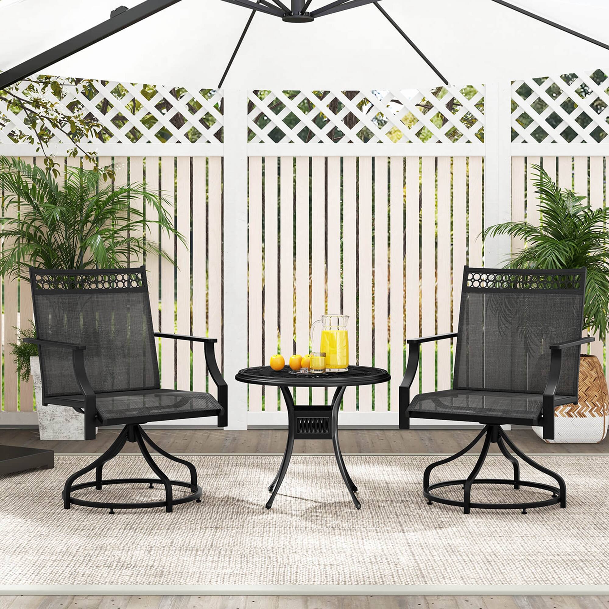 Alt View 3. Costway - Patio Swivel Dining Chairs Set of 2 with Quick-Drying Fabric and Metal Frame - Gray.