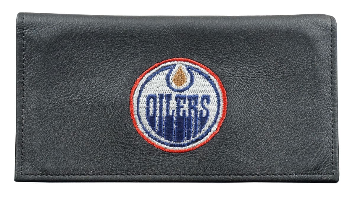 Rico Industries - Edmonton Oilers NHL Black Leather Embroidered Checkbook Cover - Multi