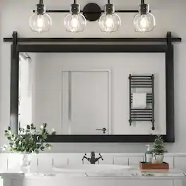 PAIHOME - Wood Wall Mirror Modern Farmhouse Accent Rectangular Bathroom Mirror Vanity Mirror for Bedroom Living Room Decor - Black - 40"x26"