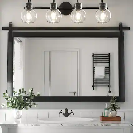 Front. PAIHOME - Wood Wall Mirror Modern Farmhouse Accent Rectangular Bathroom Mirror Vanity Mirror for Bedroom Living Room Decor - Black - 40"x26".
