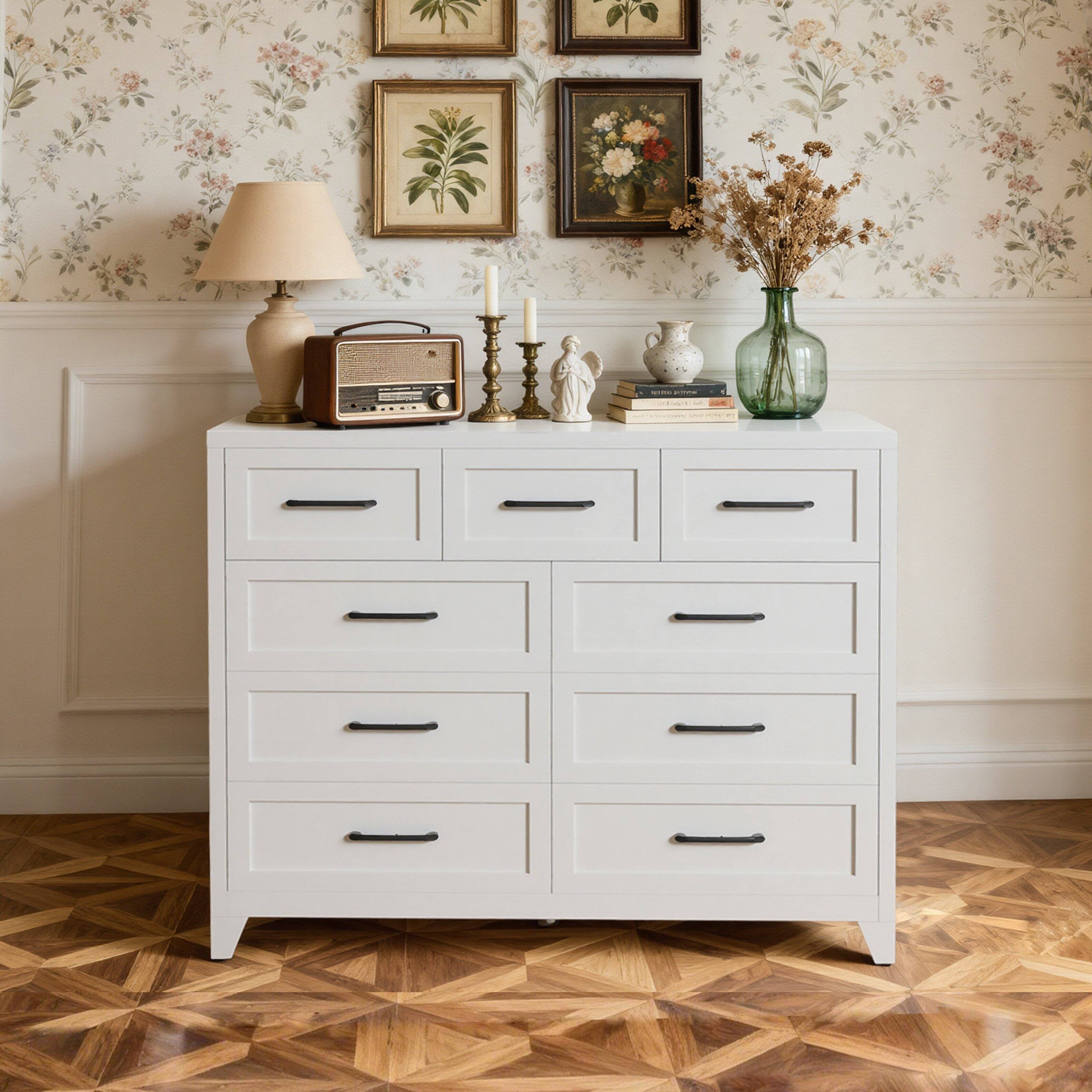 Front. Anysun - Anysun 9-Drawer Sleek Space-Saving Metal Dresser with Smooth Gliding Drawers, Assembly Required - White.