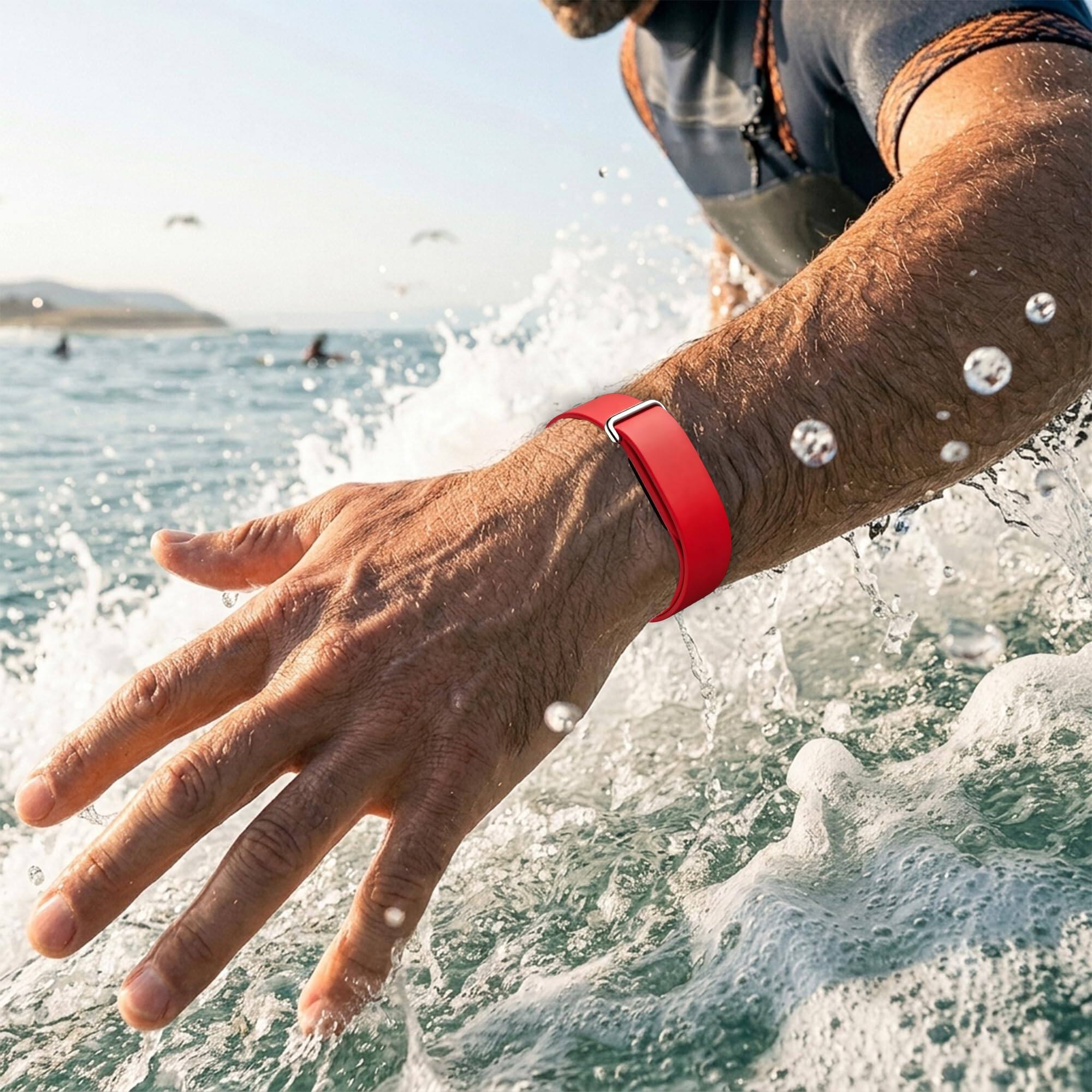 Alt View 1. Dteck - Silicone Band for Google Fitbit Air, Adjustable Skin-Friendly Rubber Sport Replacement Wristband - Red.