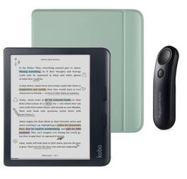 Kobo - Libra Colour (Black) eReader with Black Remote Bundle - 2024 - Garden Green Basic SleepCover