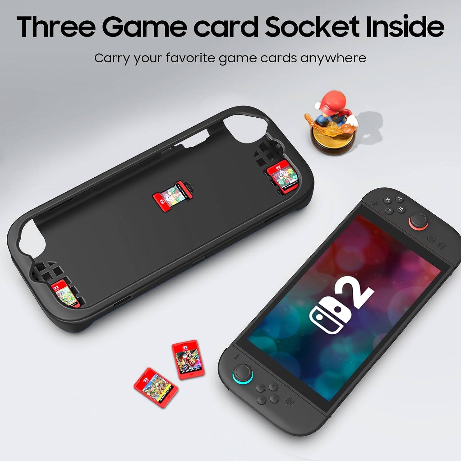 Three Game card Socket Inside  
Carry your favorite game cards anywhere