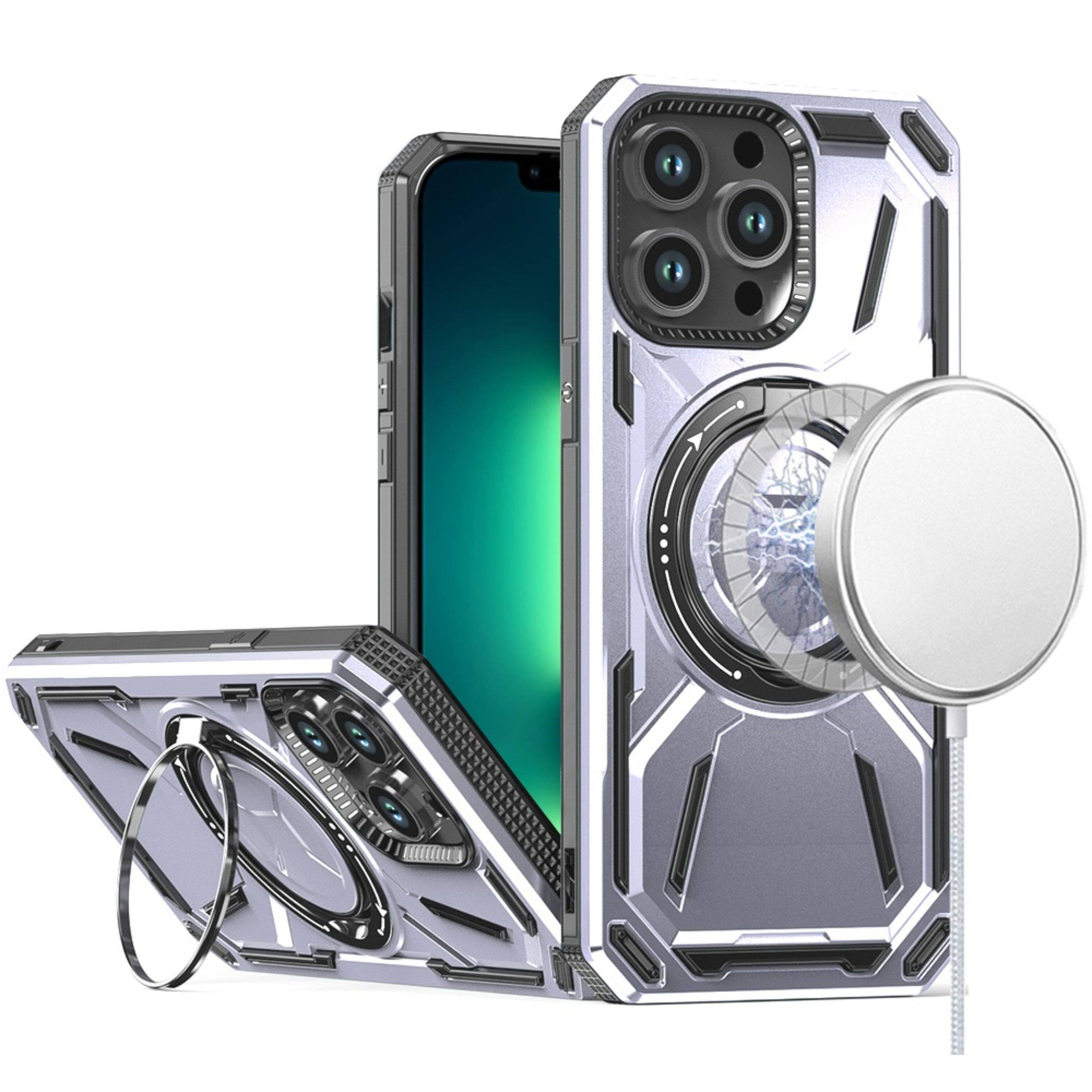 Front. Kitcheniva - Modern Metal Magnetic Ring Rotating Stand Phone Cover For iPhone 13 Pro Max Light Purple - Light Purple.