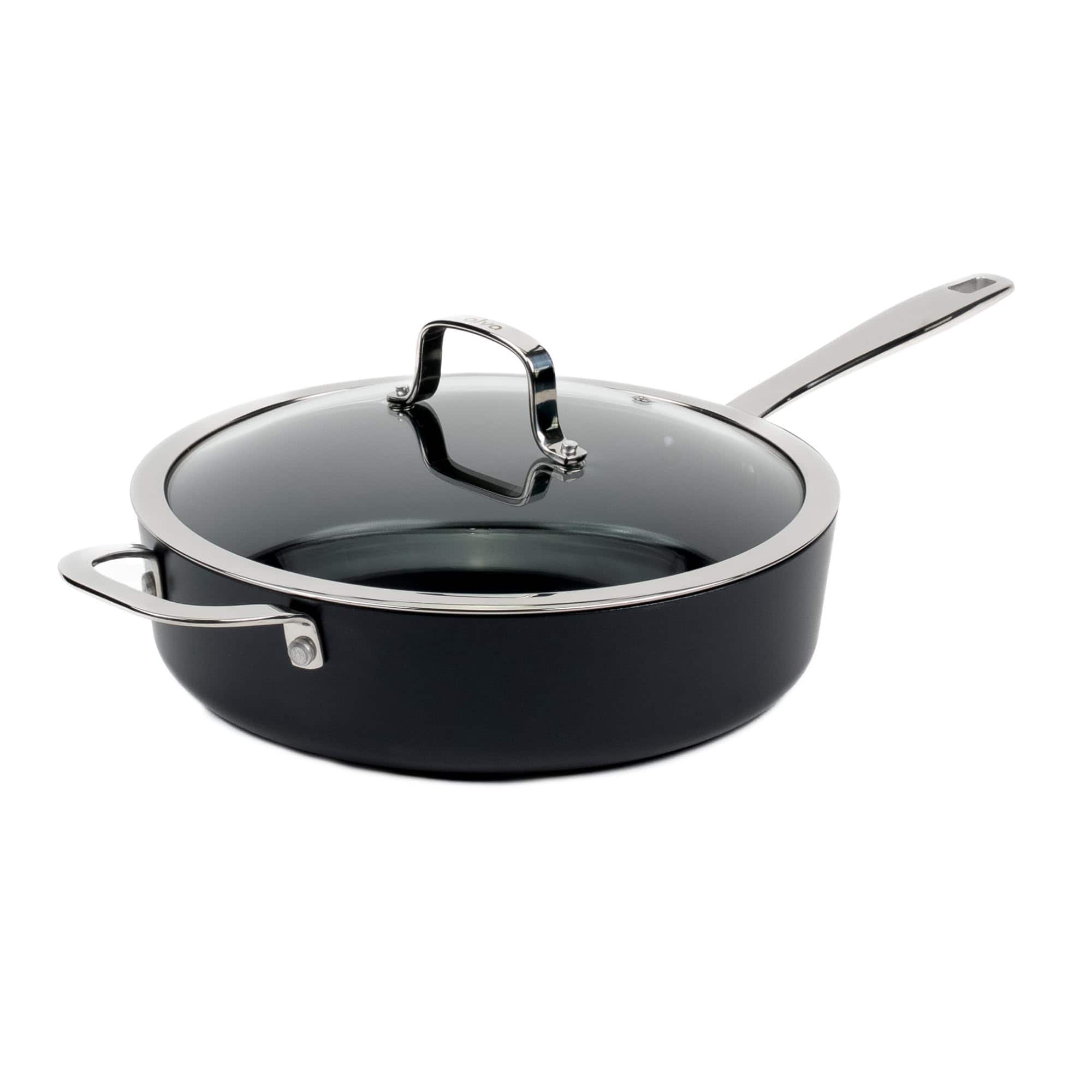 Front. Alva - Alva Maestro Nonstick Ceramic Saute Pan with Glass Lid 4Qt. - Easy to Clean, Oven Safe and Toxin-Free Cookware - Black.