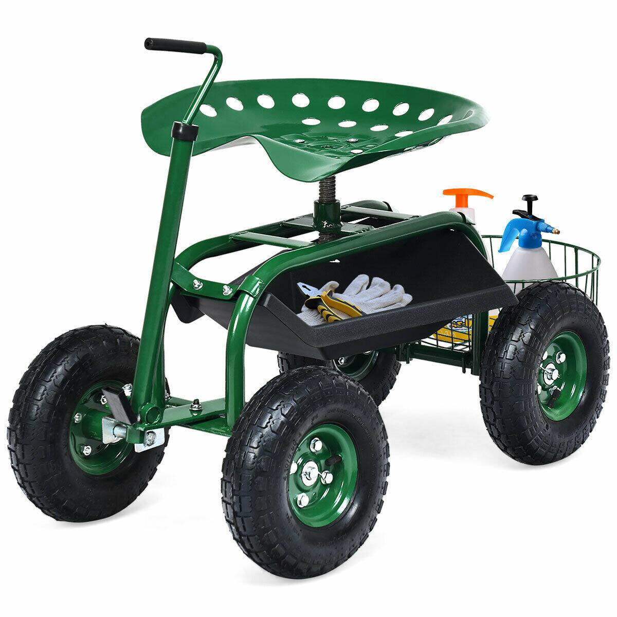 Alt View 5. SKONYON - Heavy Duty Garden Cart with Adjustable Handle Large Wheels and High Load Capacity - Green.