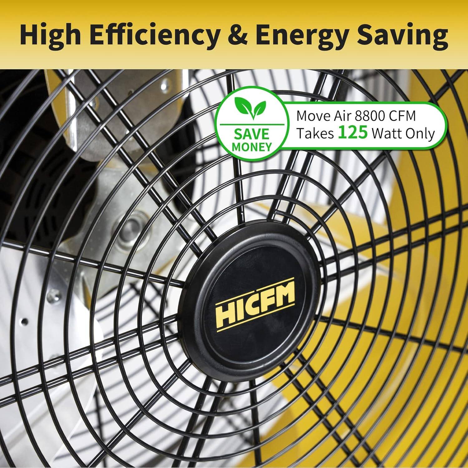 High Efficiency & Energy Saving  
SAVE MONEY  
Move Air 8800 CFM  
Takes 125 Watt Only  
HICFM