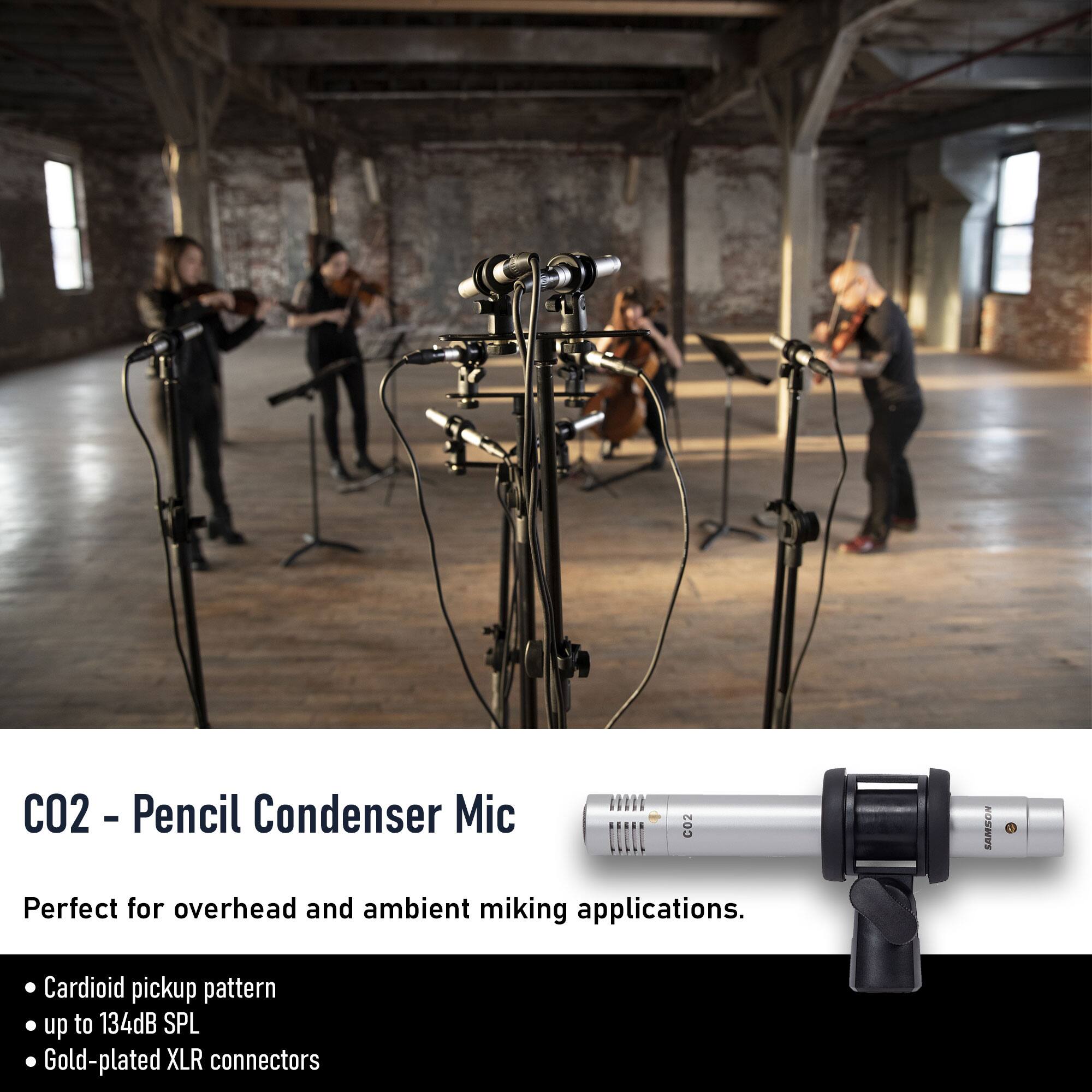 C02 - Pencil Condenser Mic  
Perfect for overhead and ambient miking applications.  

- Cardioid pickup pattern  
- up to 134dB SPL  
- Gold-plated XLR connectors