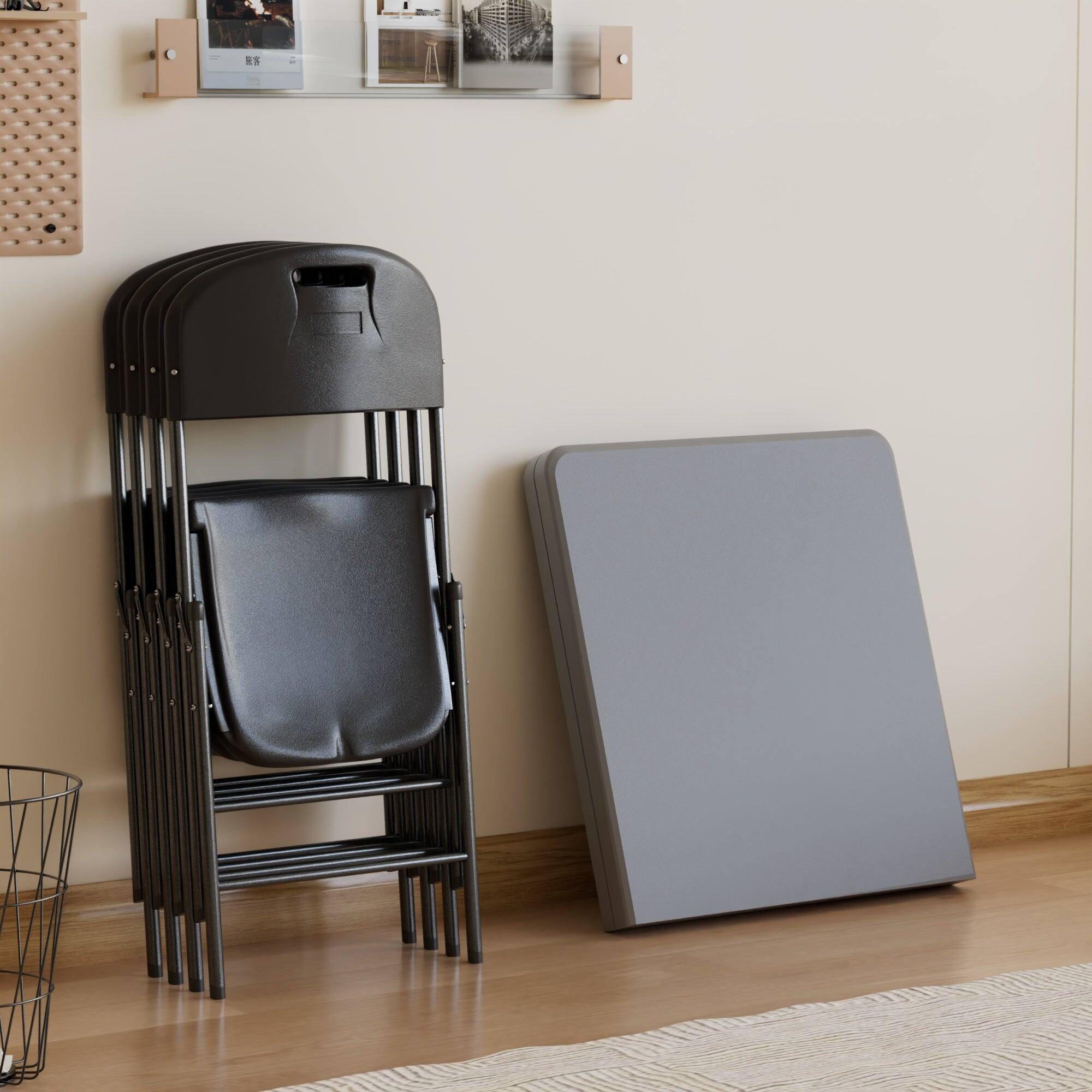 Left. Vecelo - Portable Folding Card Table and Chairs Set for 4 – HDPE Space Saving Folding Table for Indoor Outdoor Events - Grey.