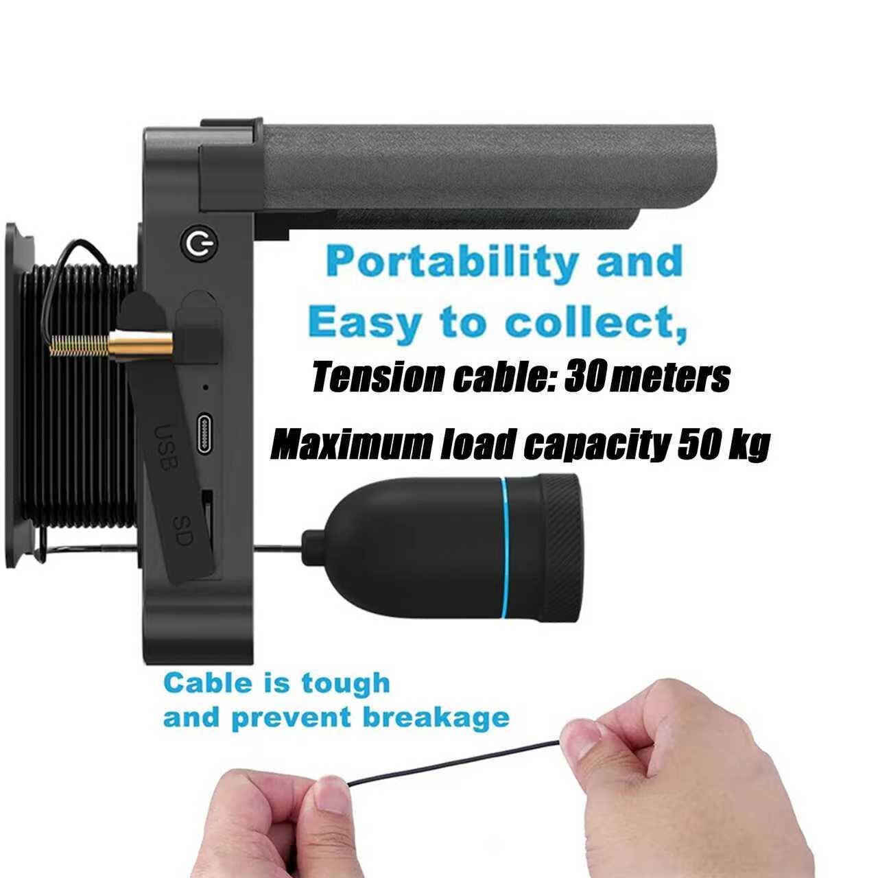 Portability and Easy to collect, Tension cable: 30 meters, Maximum load capacity 50 kg, Cable is tough and prevent breakage