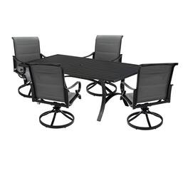 Mondawe - 5-Piece Outdoor Dining Set with 360° Swivel Chairs - Black+Grey