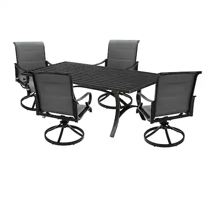Front. Mondawe - 5-Piece Outdoor Dining Set with 360° Swivel Chairs - Black+Grey.