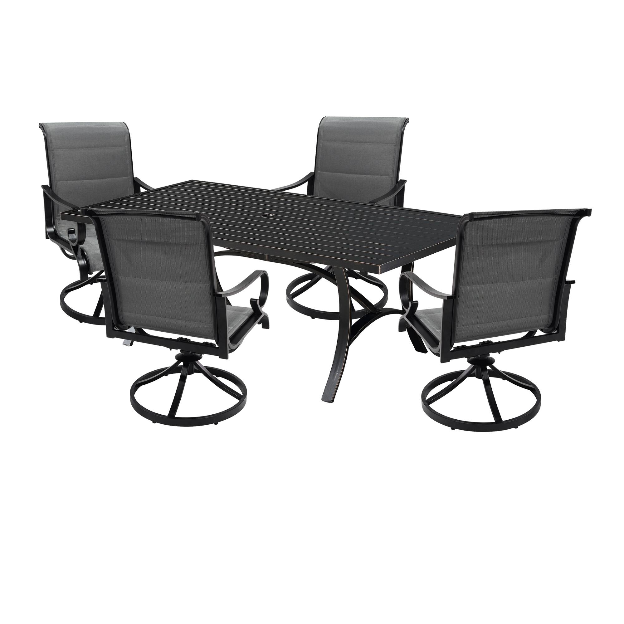 Front. Mondawe - 5-Piece Outdoor Dining Set with 360° Swivel Chairs - Black+Grey.