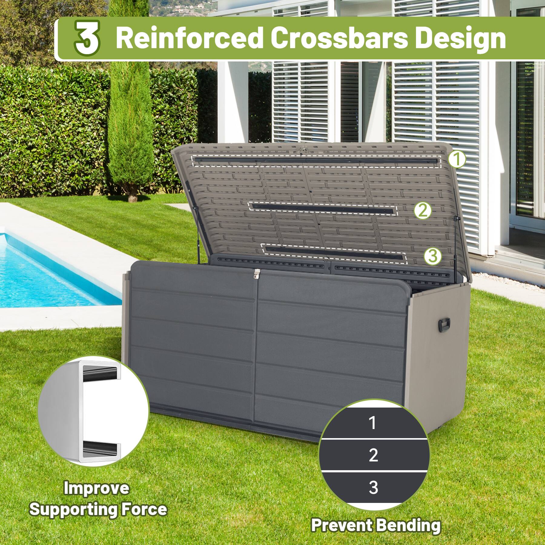 3 Reinforced Crossbars Design

1. Improve Supporting Force
2. Prevent Bending