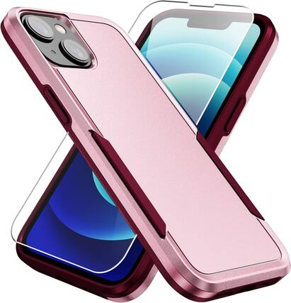 Front. Entronix - Entronix iPhone 15 Plus Bundle - Dual-Layer Soft-Touch Case with Clear Screen Protector - Pink.