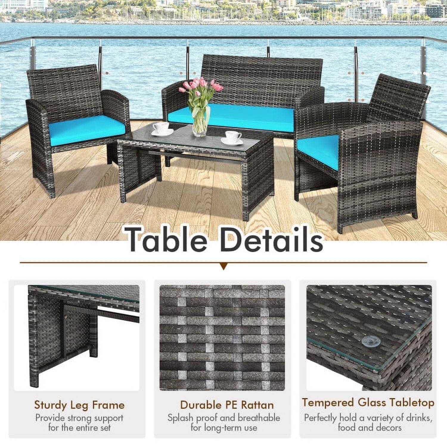 Table Details

Sturdy Leg Frame  
Provide strong support for the entire set

Durable PE Rattan  
Splash proof and breathable

Tempered Glass Tabletop  
Perfectly hold a variety of drinks, food and decors