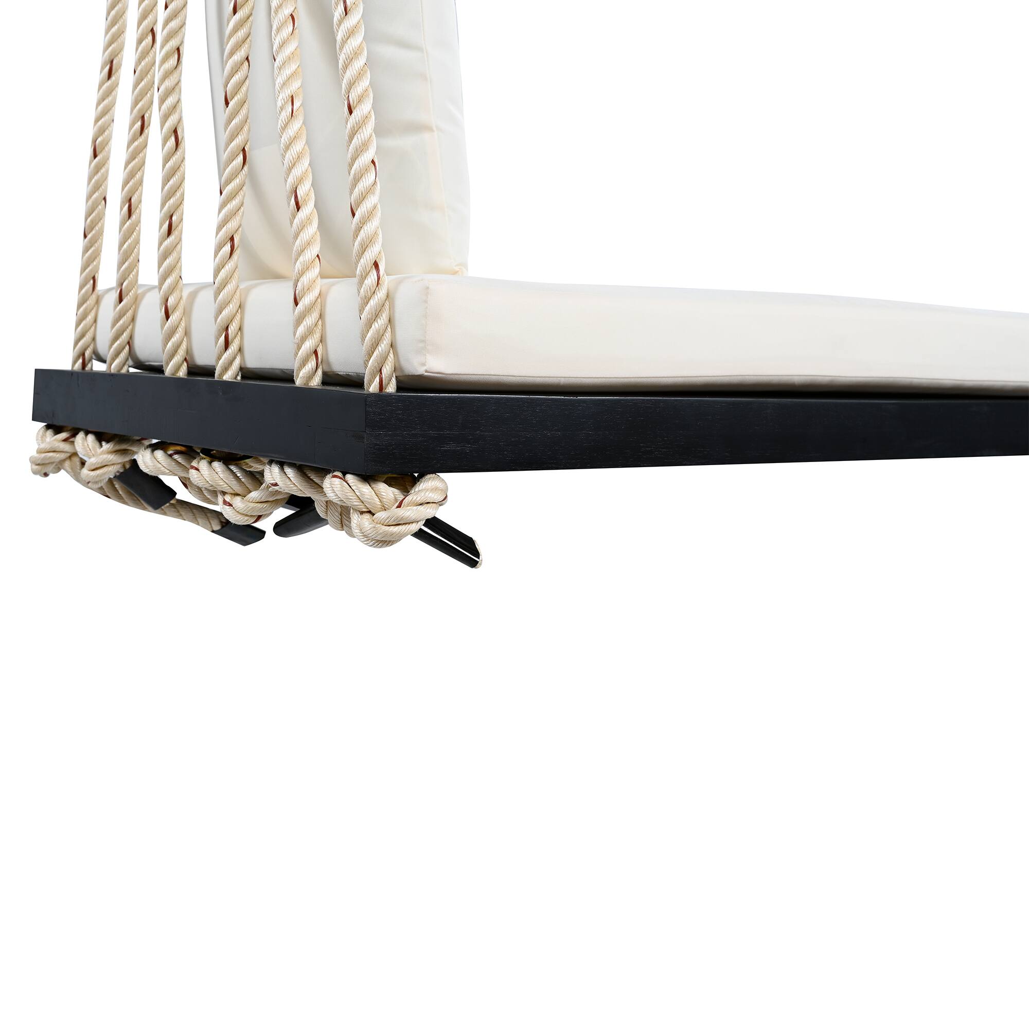 Alt View 8. GOODSILO - Acacia Wood Patio Swing Chair - Hanging Porch Bench with Cushion & Ropes for Garden, Backyard, Lawn - Black.