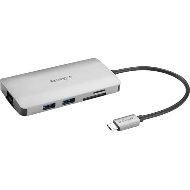 Kensington - UH1400P USB-C 8-in-1 Driverless Mobile Hub - for Smartphone, Monitor, Tablet, Notebook - Memory Card Reader - Gray