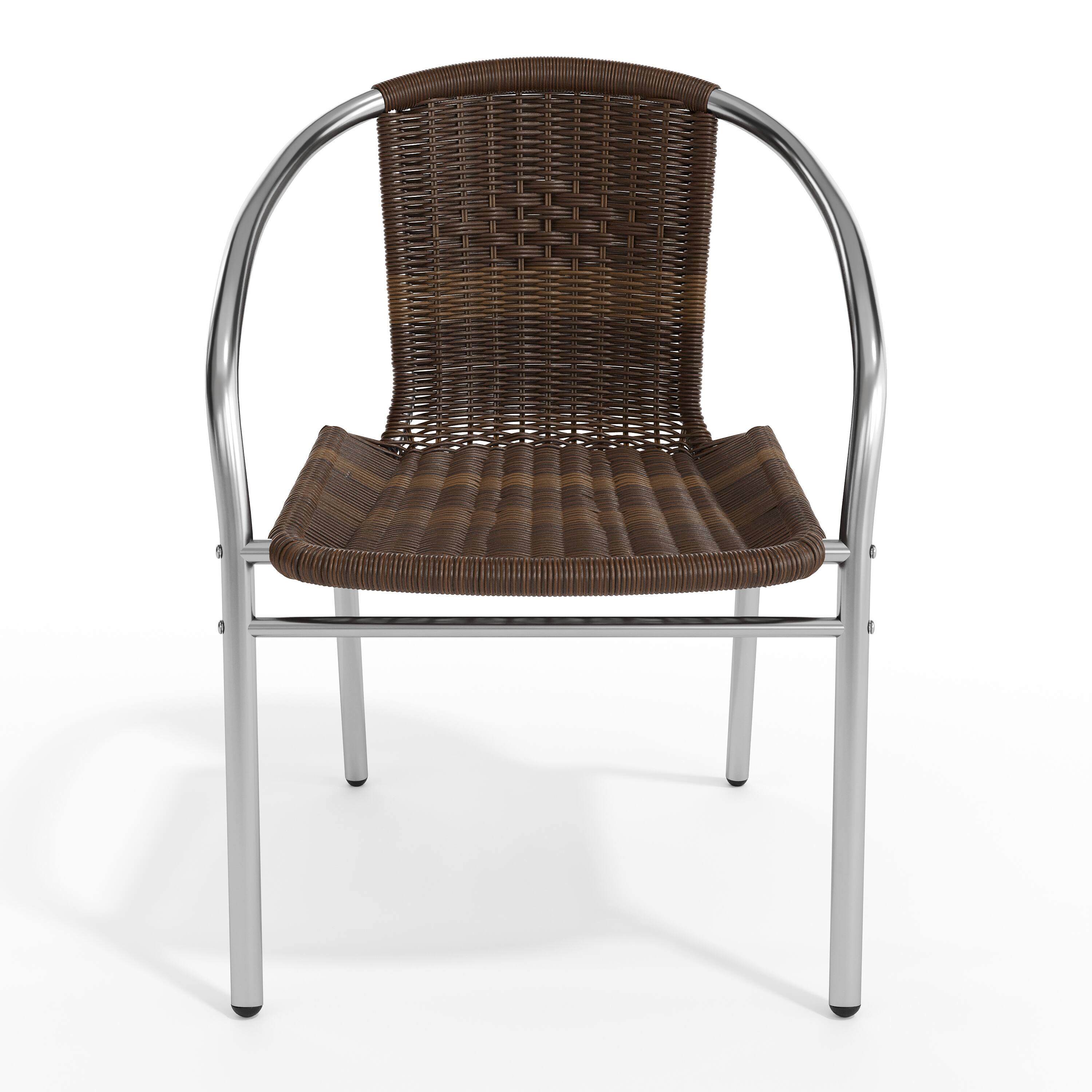 Alt View 9. Emma + Oliver - Commercial Aluminum/Rattan Restaurant Dining Stack Chair - Aluminum and Dark Brown.