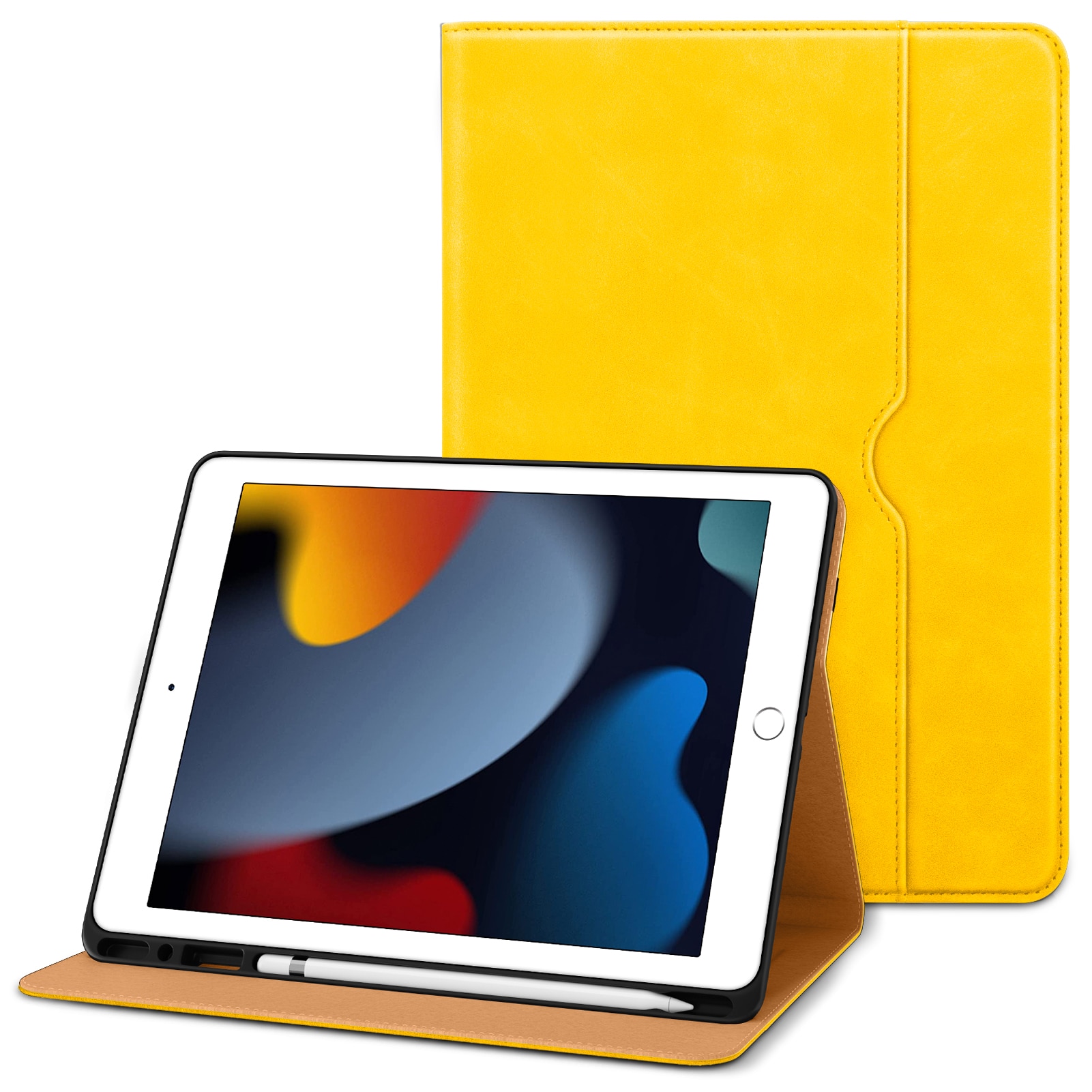 Front. DTTO - ​Case for iPad 9th/8th/7th Generation 10.2 Inch 2021/2020/2019, Premium Leather Folio Stand - Auto Wake/Sleep - Yellow.