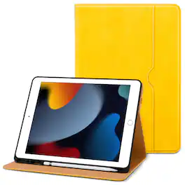DTTO - Case for iPad 9th/8th/7th Generation 10.2 Inch 2021/2020/2019, Premium Leather Folio Stand - Auto Wake/Sleep - Yellow