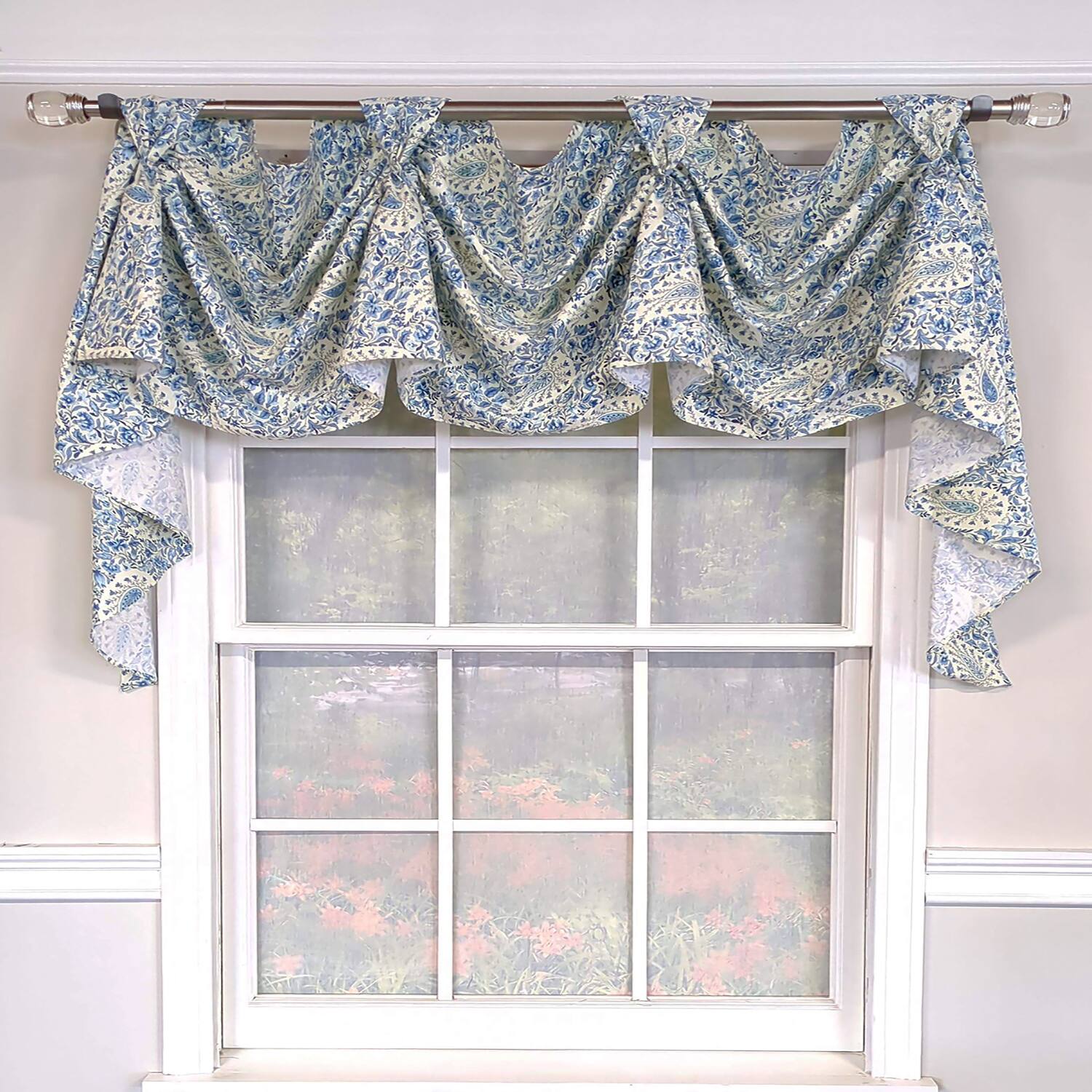 Angle. RLF Home - RLF Home Paisley Verveine 3-S Victory 100% Cotton Tab Top Swag Window Curtain 54" x 25" Blue - Blue.