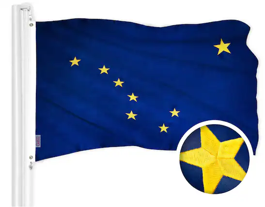 Front. G128 - Alaska State Flag 2.5 x 4 ft Embroidered 300D Polyester Brass Grommets - Assorted Colors.