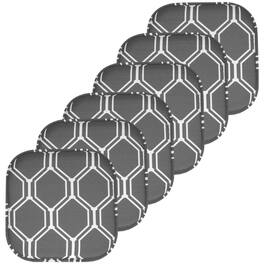 Sweet Home Collection - Mirage Hexagonal Memory Foam No Slip Back 16" x 16" Chair Pad Cushion, 6-Pack - Gray/White