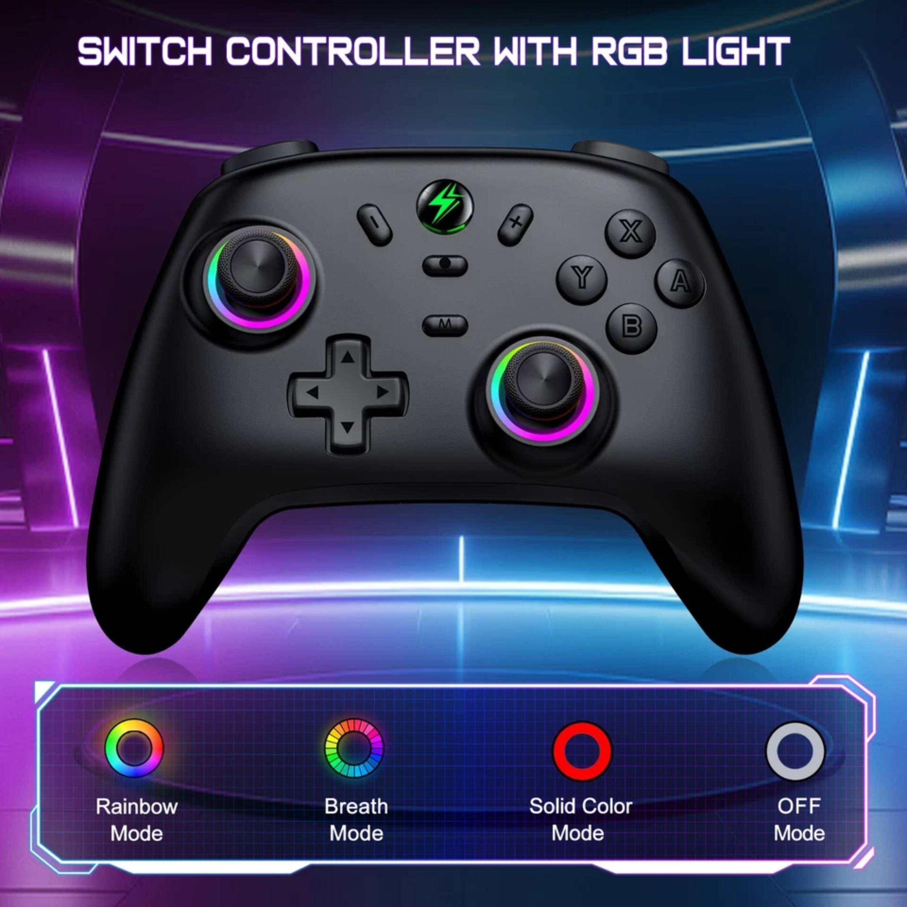 SWITCH CONTROLLER WITH RGB LIGHT

- Rainbow Mode
- Breath Mode
- Solid Color Mode
- OFF Mode