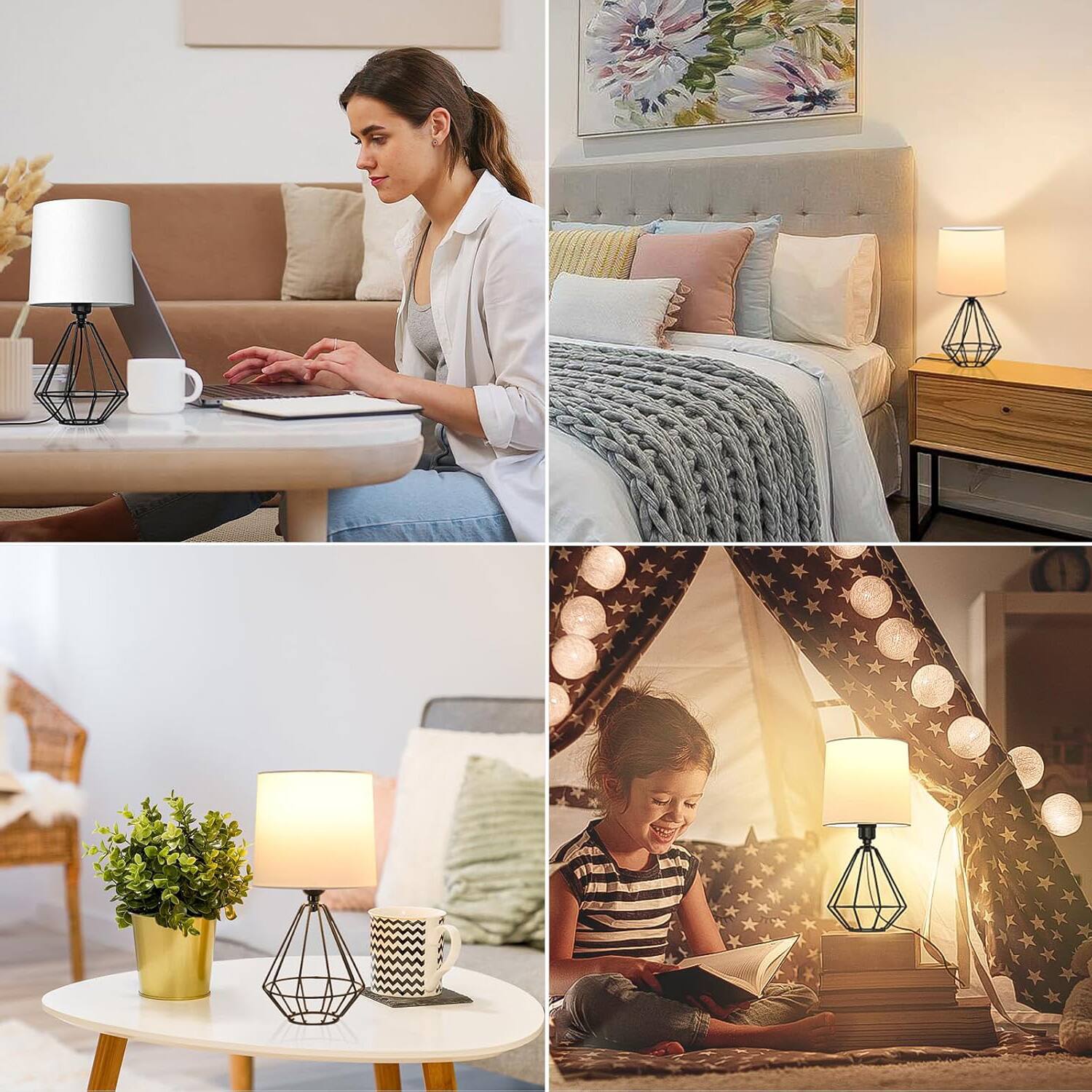 Alt View 4. FINEAK - 2-Pack Modern Black Metal Table Lamps for Bedroom & Office - White;Black.