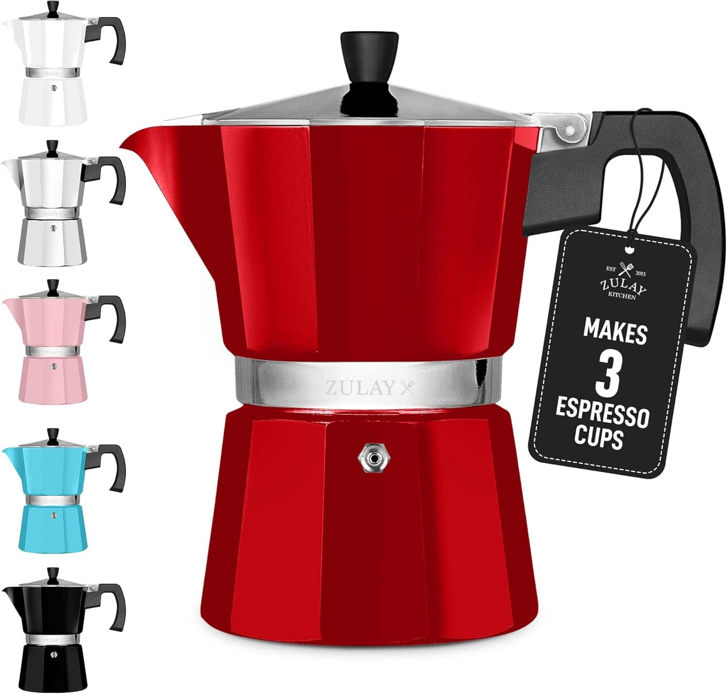 Zulay Kitchen - Moka Pot Espresso Stovetop Coffee Maker (3 Espresso Cups) - Red