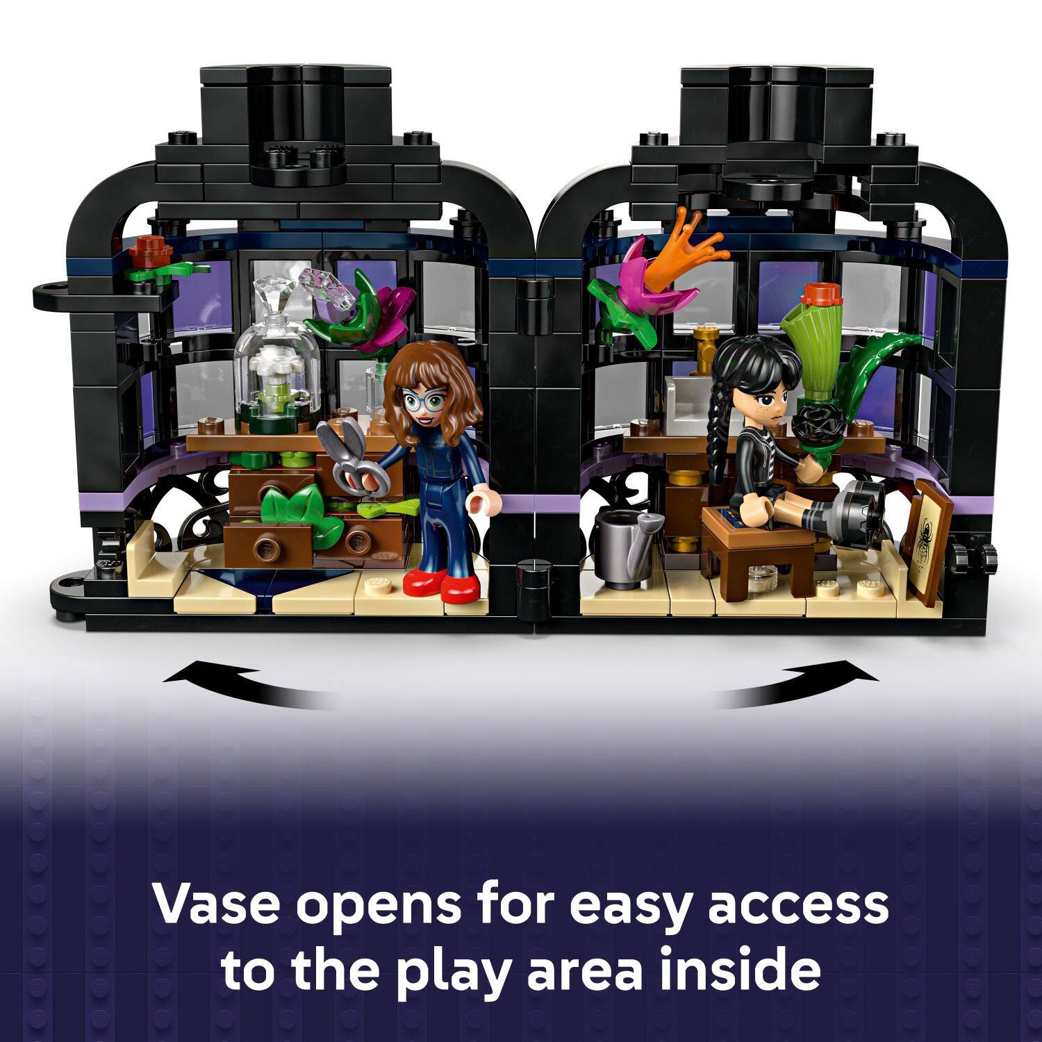 Vase opens for easy access to the play area inside