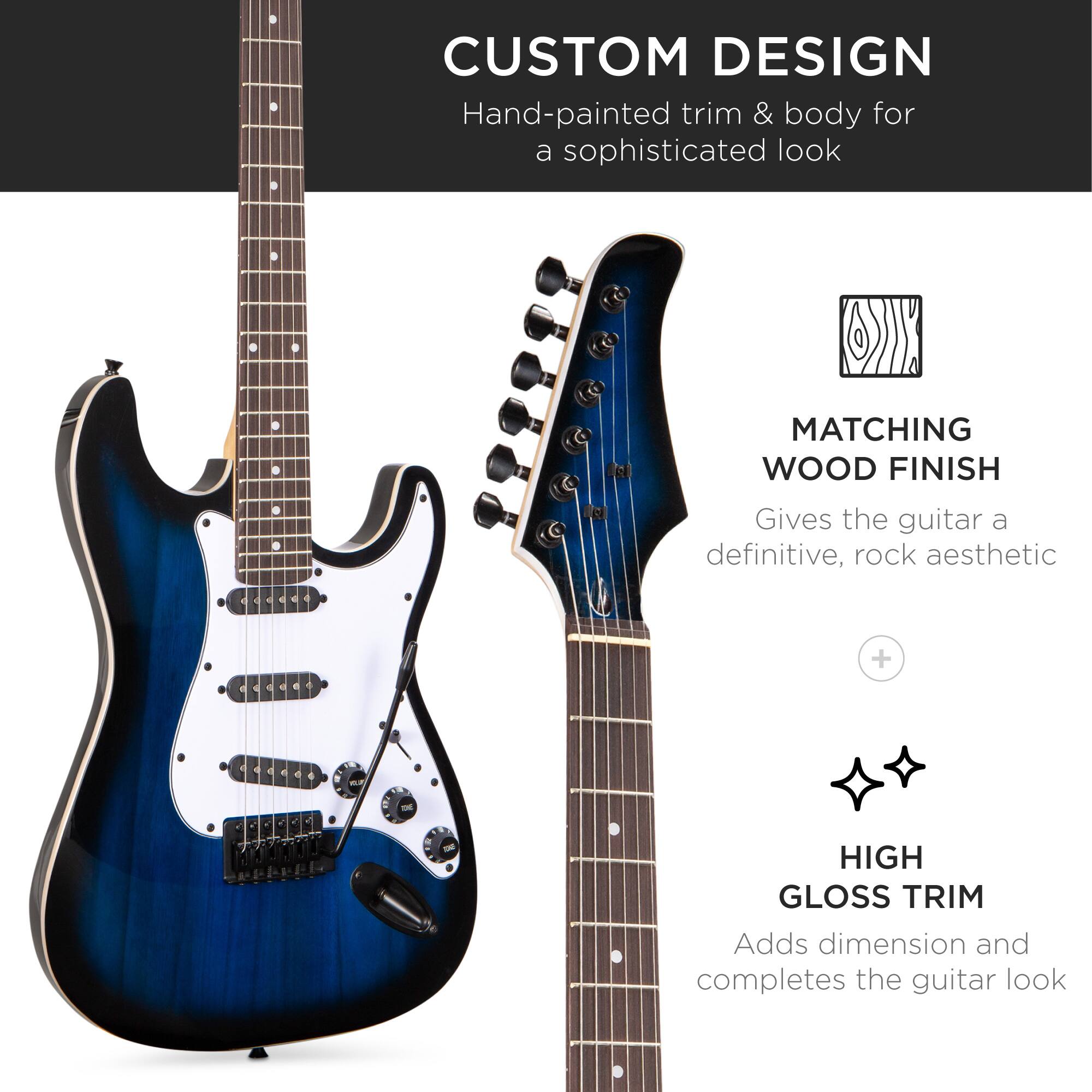 **CUSTOM DESIGN**  
Hand-painted trim & body for a sophisticated look

**MATCHING WOOD FINISH**  
Gives the guitar a definitive, rock aesthetic

**HIGH GLOSS TRIM**  
Adds dimension and completes the guitar look