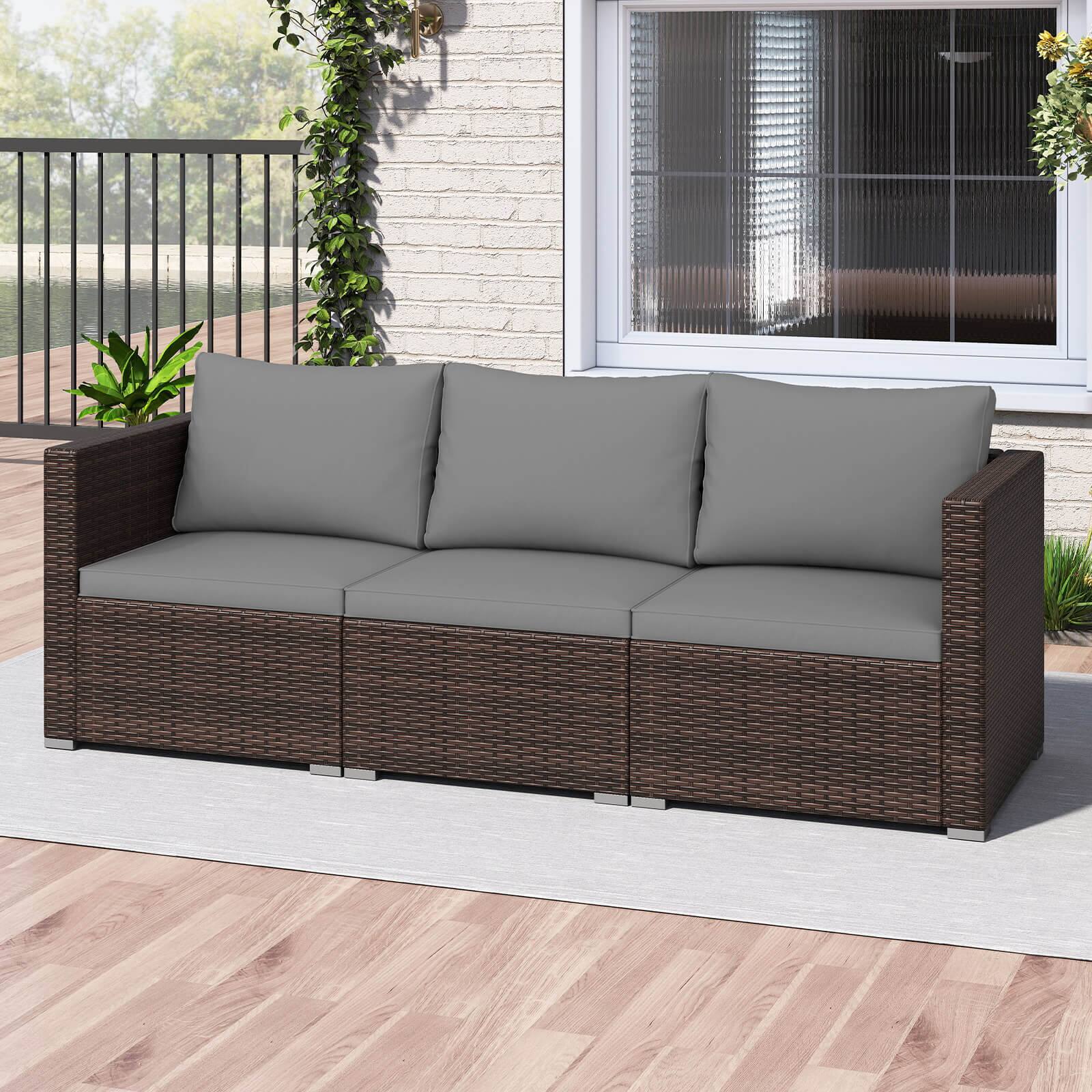 Alt View 3. Costway - Costway 3PCS Patio Sectional Sofa Set with Right Arm Sofa & Left Arm Sofa, Soft Cushions - Gray + Mix Brown.