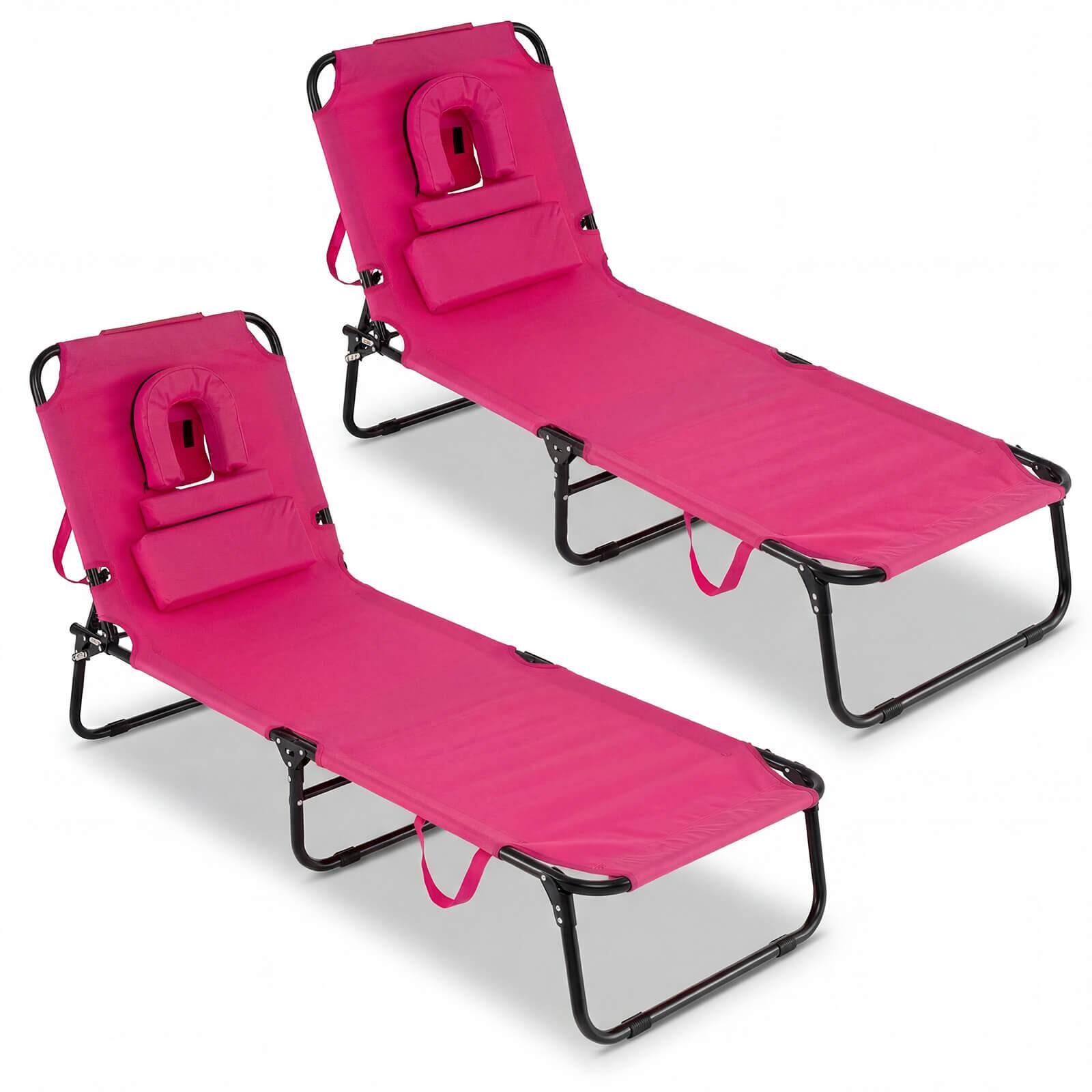 Gymax - 2PCS Folding Beach Sun Lounger w/Face Hole Removable Pillows 4-Position Backrest - Pink price history on PriceWatchPro