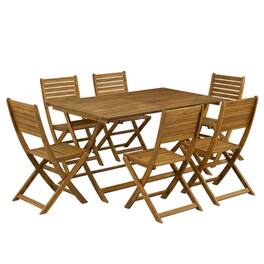 Outdoor Escape - 7 Piece Patio Dining Set Oil Finish Wood Seating with Durable Design - Brown