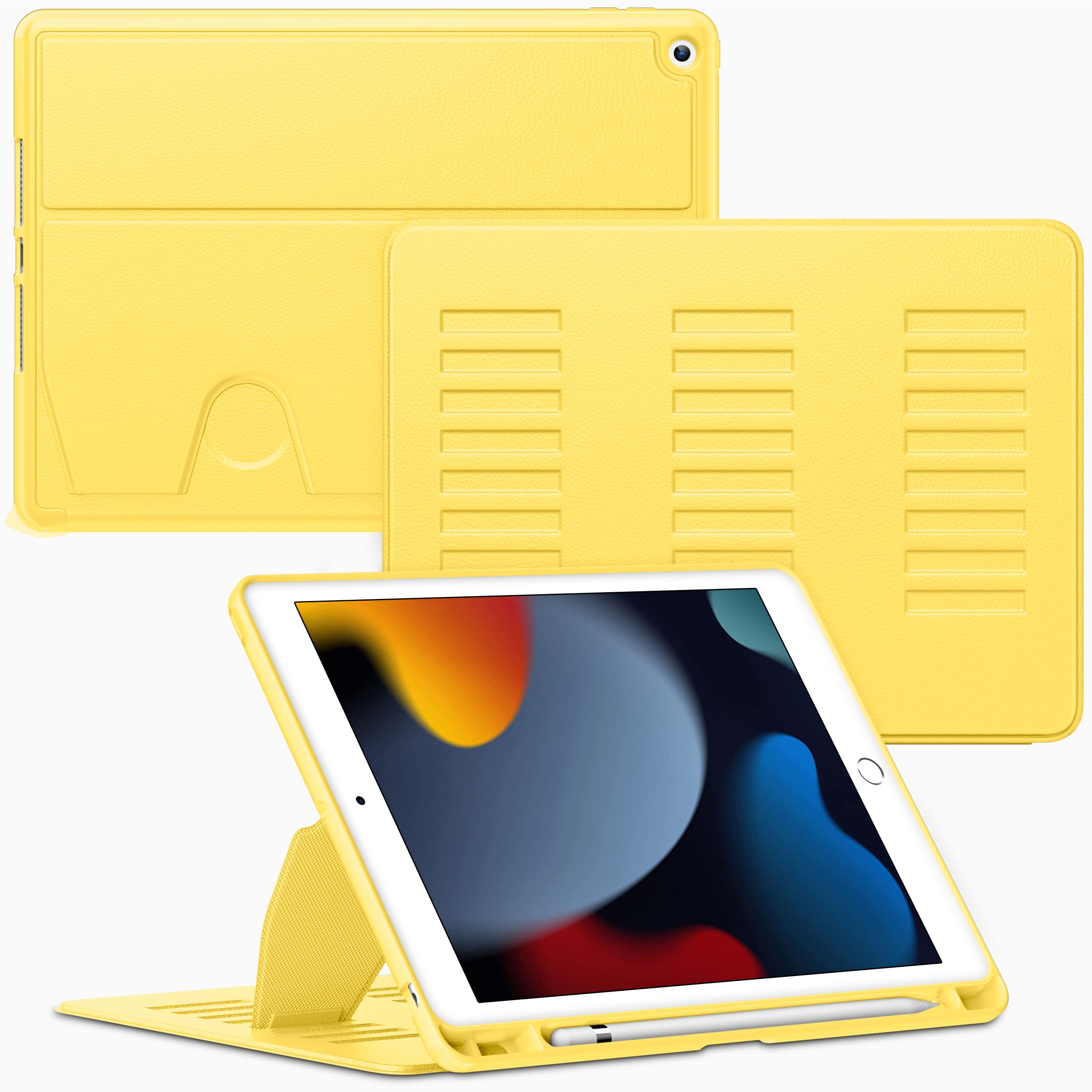 Front. VIKESI - Magnetic Case for iPad 10.2" 7th/8th/9th Gen, Shockproof, Pencil Holder, Auto Wake/Sleep, Multi-Angle Stand - Yellow.