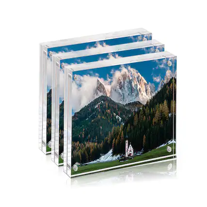 Front. BP4U - 4x4 Inch Tabletop Acrylic Picture Frames, 10+10MM Double Sided Desktop Photo Frames (3-Pack).