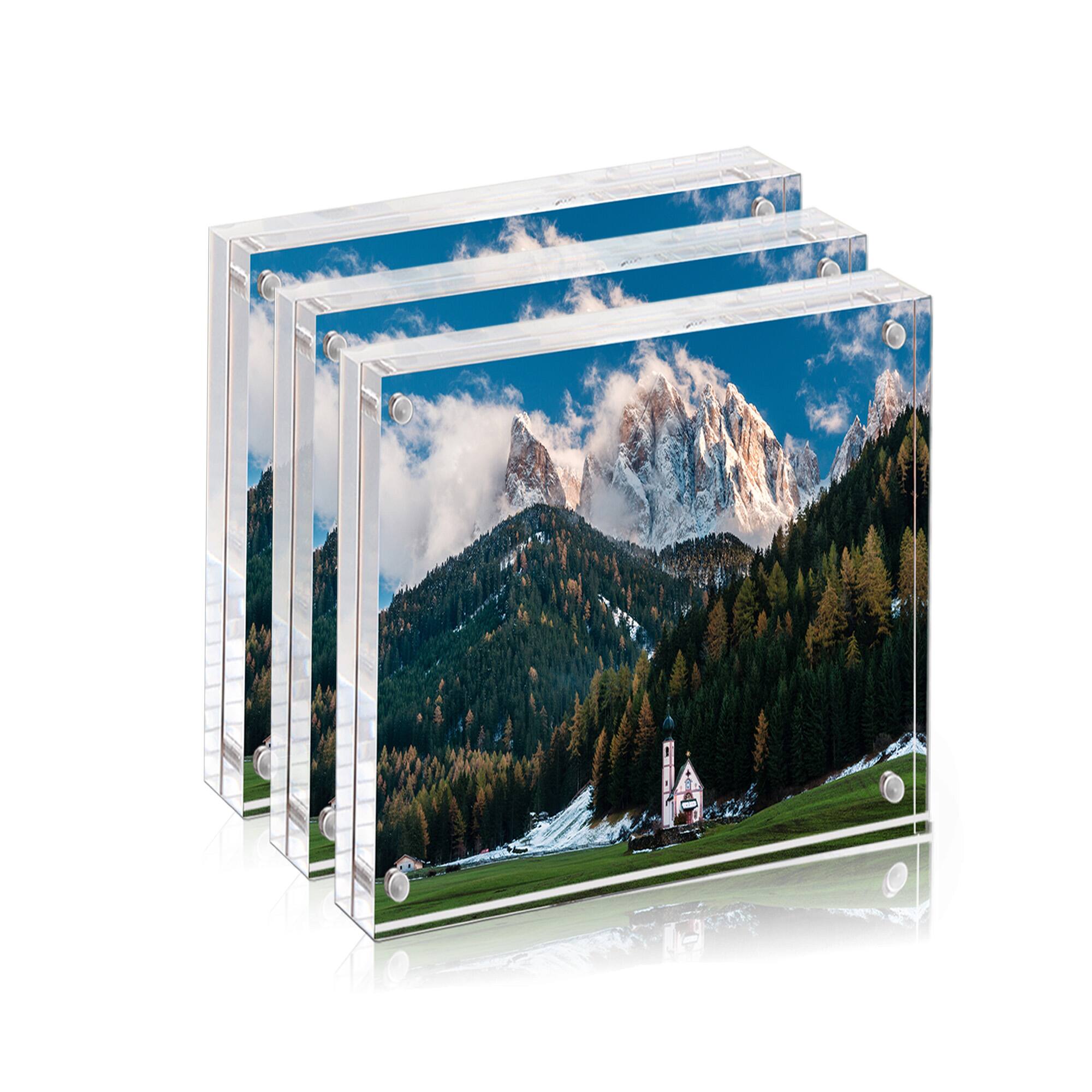 Front. BP4U - 4x4 Inch Tabletop Acrylic Picture Frames, 10+10MM Double Sided Desktop Photo Frames (3-Pack).