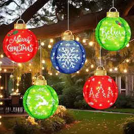 PARKER SLATER - 5-Pc Lighted Christmas Balls – 11.8", Waterproof, LED, Outdoor Hanging Holiday Decor - Red, Green, Blue