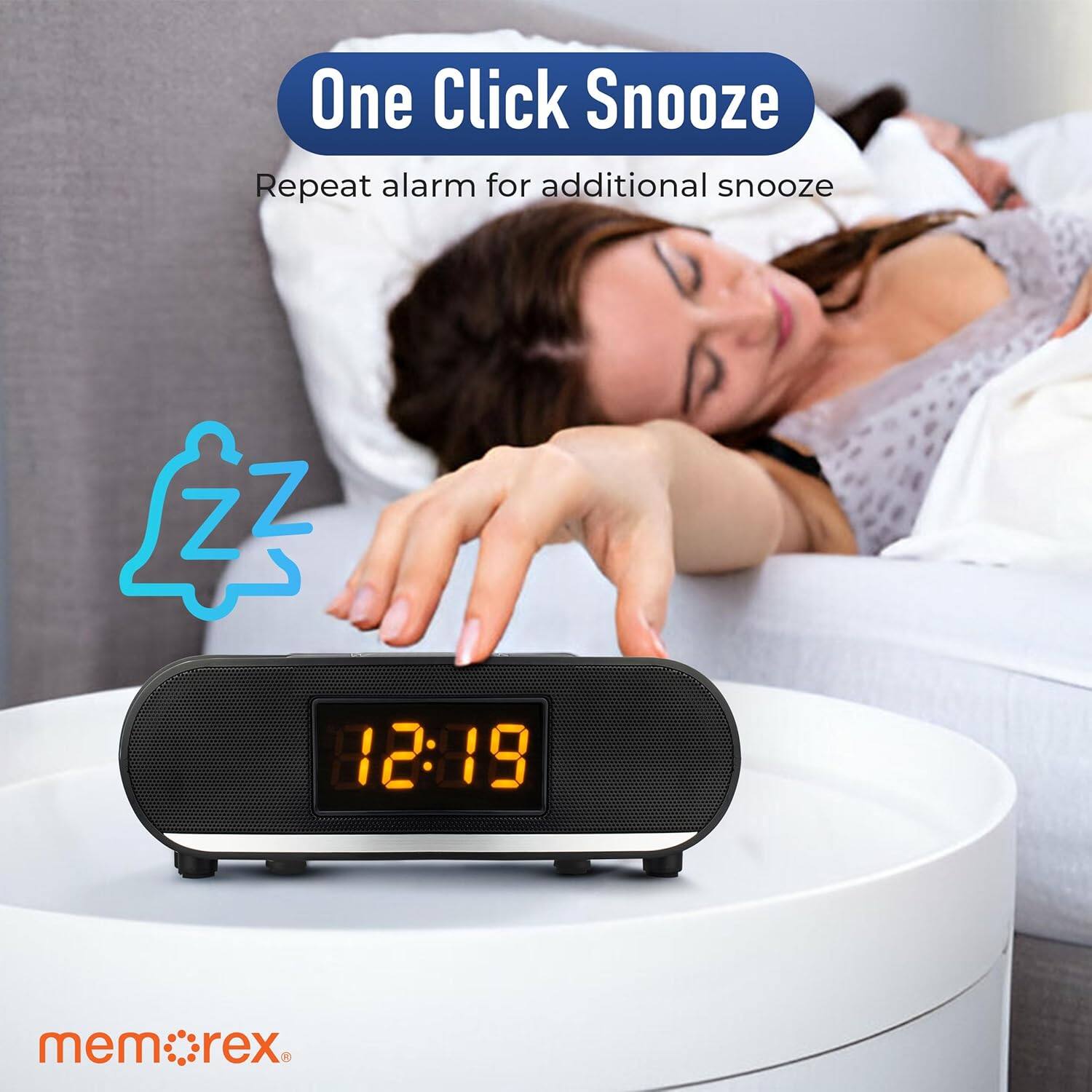 One Click Snooze, Repeat alarm for additional snooze, 12:19, mem rex