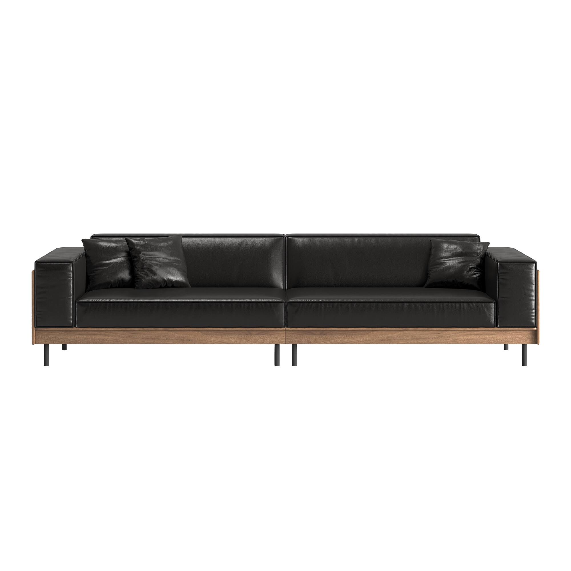 Alt View 5. luck idea - Modern Leather Sofa 98.42" Wide, Upholstered Couch with Solid Wood Frame, Metal Legs and 3 Throw Pillows - Black.
