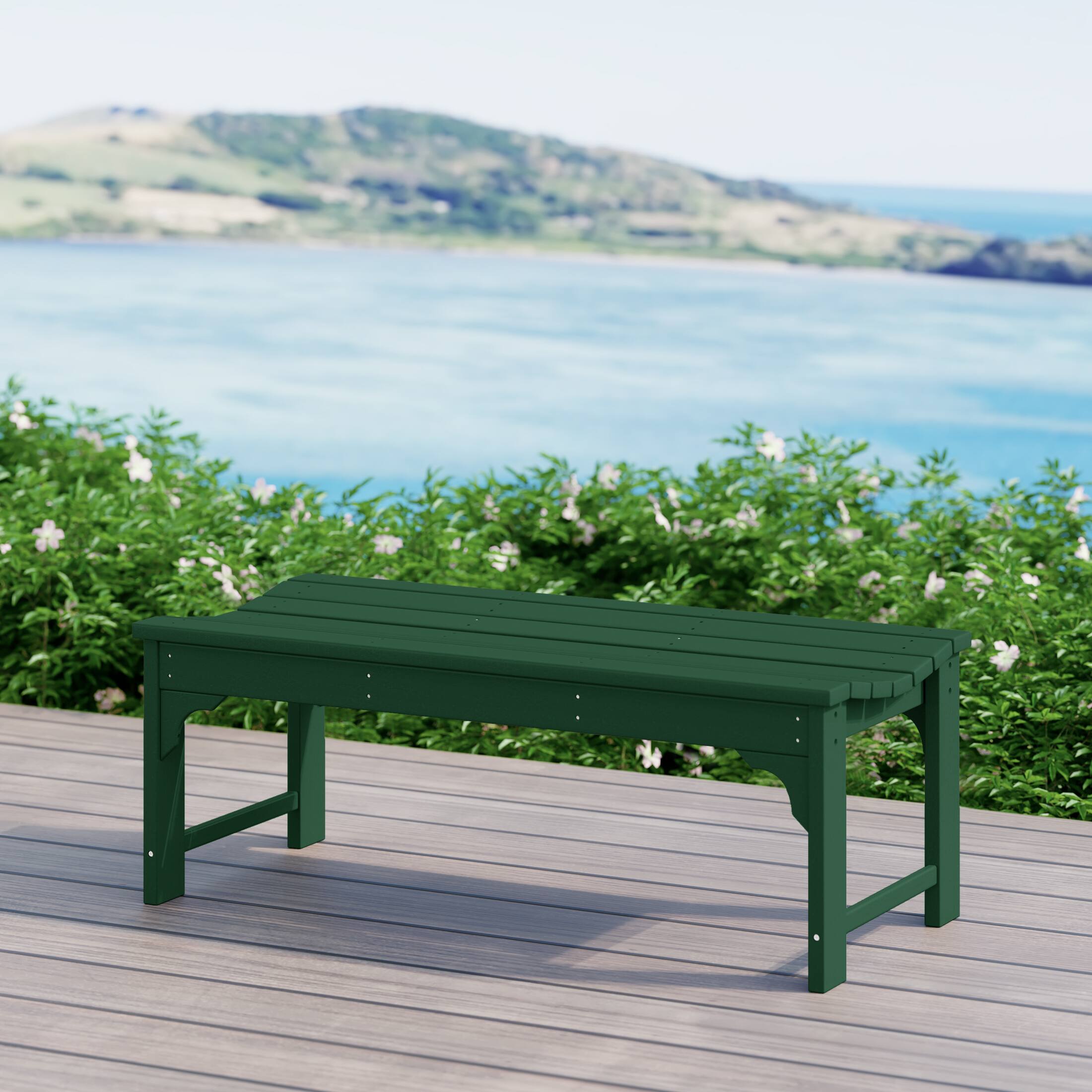 Angle. WestinTrends - WestinTrends Malibu 48" length backless Poly Wood Outdoor / Garden bench - Dark Green.