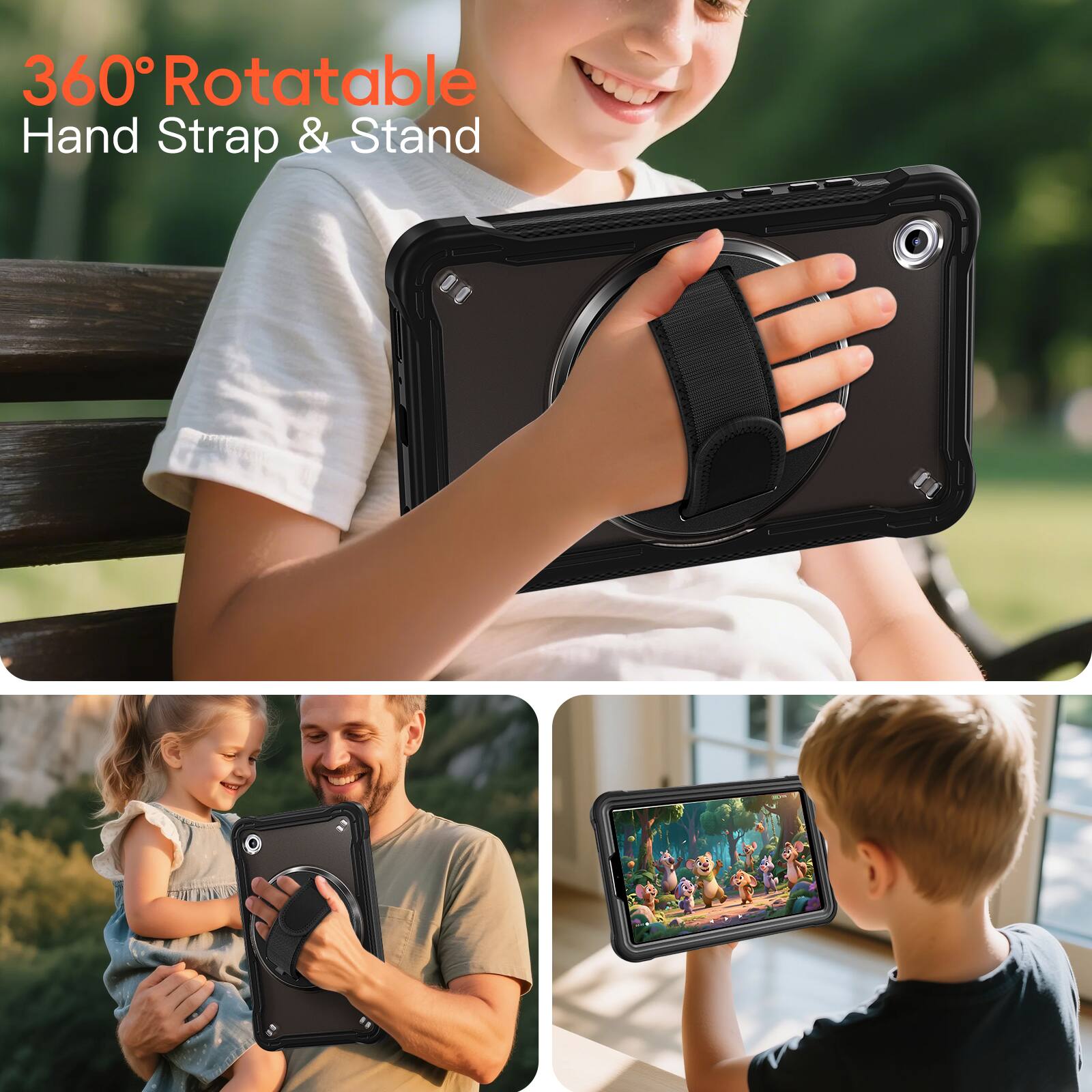 360° Rotatable Hand Strap & Stand