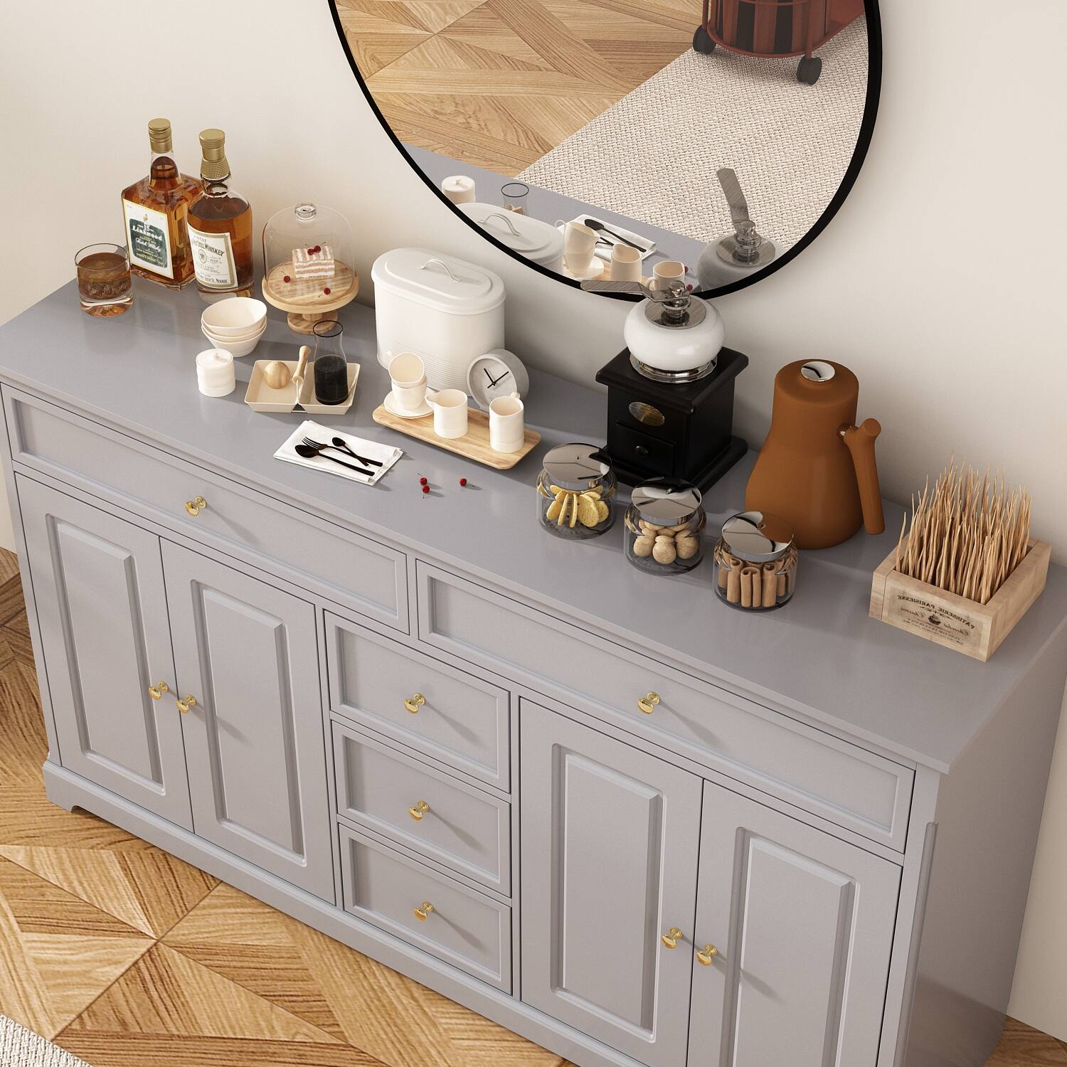 Alt View 6. Famapy - Famapy Buffet Cabinet Timeless Storage Credenzas with Modern Ease - Gray.