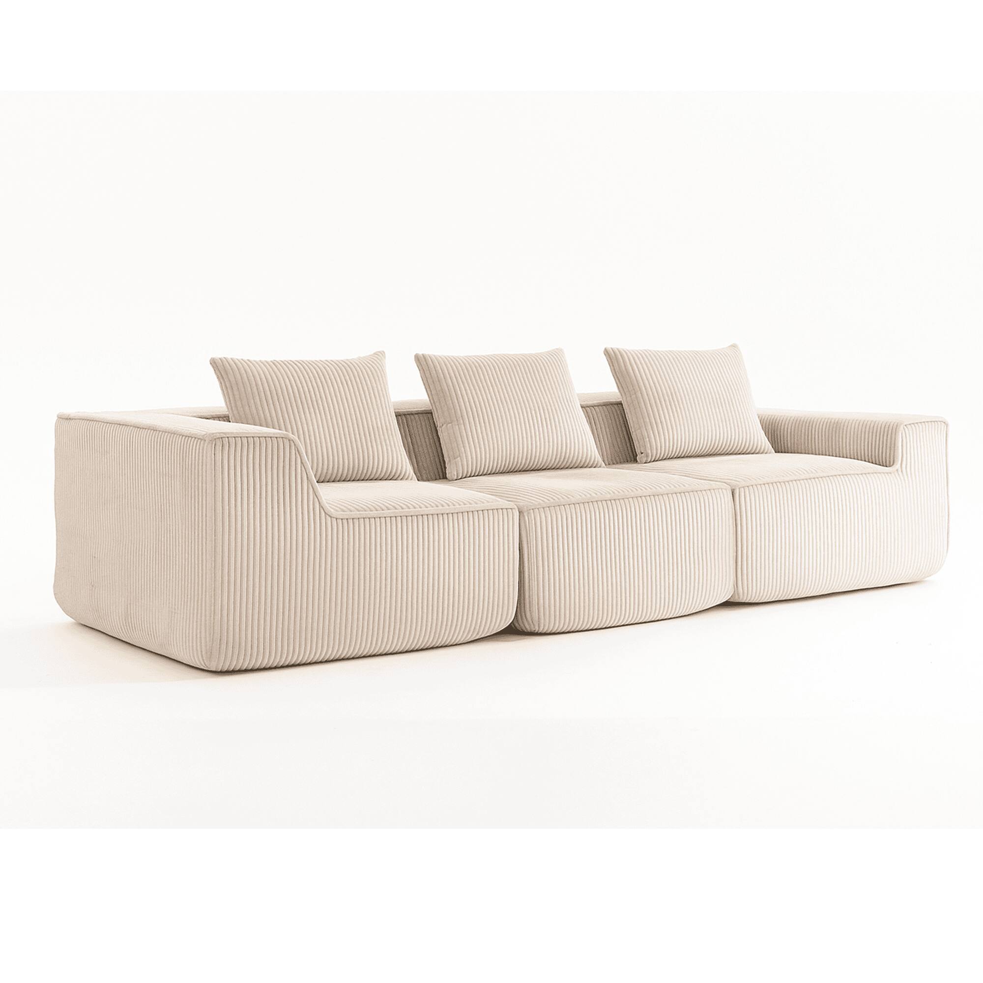 Angle. Resenkos - Sctional Couches Set, Soft Durable Corduroy Upholstery Sofa, Multi-Person Comfort, Cushions - Beige.